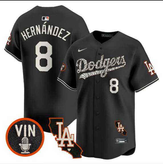 Men Los Angeles Dodgers #8 Hernandez 2025 black Limited Stitched Jersey